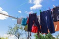 Drying clothes outdoors. Royalty Free Stock Photo