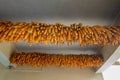 Drying corn or maize hung in rustic Uttarakhand, India, showcasing traditional rural harvest methods Royalty Free Stock Photo