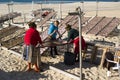 Drying fish on the beach in Nazare, Portugal Royalty Free Stock Photo