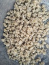 Drying the freshly cooked rice by spreading it on a tray and putting it under a fan in madhubani india bihar asiya Royalty Free Stock Photo