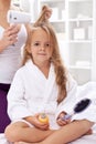 Drying hair after bath Royalty Free Stock Photo