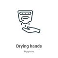 Drying hands outline vector icon. Thin line black drying hands icon, flat vector simple element illustration from editable hygiene