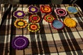 Colourful crocheted coasters