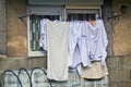 Drying laundry on a clothesline Royalty Free Stock Photo