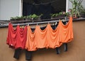 Drying laundry on a clothesline Royalty Free Stock Photo