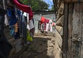 Drying laundry in the narrow streets of the slums of Nairobi, Kenya