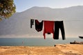 Drying laundry outside at the sea Royalty Free Stock Photo