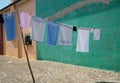 Drying laundry in the yard Royalty Free Stock Photo