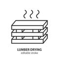 Drying lumber line icon. Stack of trunk vector symbol. Logging drying sign. Editable stroke