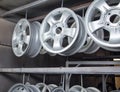 Drying of metal new auto wheels Royalty Free Stock Photo