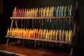 drying rack of freshly dipped candles Royalty Free Stock Photo