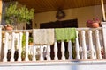 Drying rugs hanging on the balcony Royalty Free Stock Photo