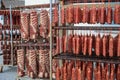 Drying saussages and bacons in the traditional method by natural air drying method