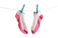 Drying socks on clothesline