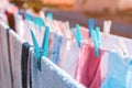 Drying towels outdoor on clothesline Royalty Free Stock Photo