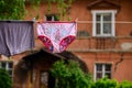 Drying underpants outdoors Royalty Free Stock Photo