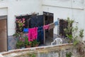 Drying washed clothes on the balcony of one of the houses of Tetouan Medina