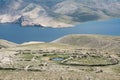 Drystone walls and a pond in the karst moonlike landscape around Baska, Krk island, Croatia Royalty Free Stock Photo