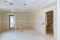 Drywall is hung in kitchen room remodeling project