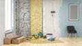 Drywall installation in the apartment repair. Royalty Free Stock Photo