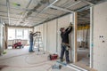 Drywall installation in apartment under renovation Royalty Free Stock Photo