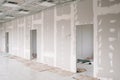 Drywall wall home interior decoration at construction site with copy space Royalty Free Stock Photo