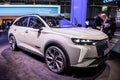 DS Automobiles DS7 E-Tense crossback PHEV car showcased at the Paris Motor Show, France - October 17, 2022 Royalty Free Stock Photo