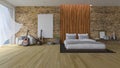 3Ds bed and bamboo wall Royalty Free Stock Photo