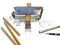 3Ds building transform from hand sketch Royalty Free Stock Photo