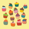 Set of hand drawn vector dessert, cupcake with cute pastel color. collection illustration for sticker, label, tag, gift wrapp