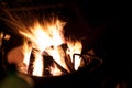 Night time burning wood campfire Royalty Free Stock Photo