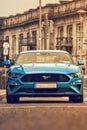 Blue mustang car in the streets of Galway city Royalty Free Stock Photo