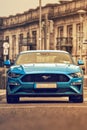 Blue mustang car in the streets of Galway city