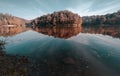 Beautiful autumn landscape scenery of forest reflected in Lake at TrakoÃÂ¡Ãâ¡an in Croatia, county hrvatsko zagorje