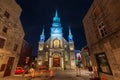 Notre-Dame-de-Bon-Secours Chapel. Site historique Marguerite-Bourgeoys illuminated at night. Royalty Free Stock Photo