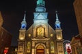 Notre-Dame-de-Bon-Secours Chapel. Site historique Marguerite-Bourgeoys illuminated at night. Royalty Free Stock Photo