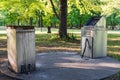 BBQ ash bins in Angrignon Park. Montreal, Quebec, Canada. Royalty Free Stock Photo