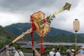 Kenboko sacred spear balancing in Saga Matsuri procession. Arashiyama, Kyoto, Japan Royalty Free Stock Photo