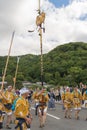 Kenboko sacred spear balancing in Saga Matsuri procession. Arashiyama, Kyoto, Japan Royalty Free Stock Photo