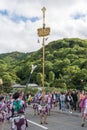 Kenboko sacred spear balancing in Saga Matsuri procession. Arashiyama, Kyoto, Japan Royalty Free Stock Photo