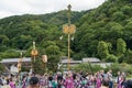 Kenboko sacred spear balancing in Saga Matsuri procession. Arashiyama, Kyoto, Japan Royalty Free Stock Photo