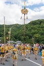 Kenboko sacred spear balancing in Saga Matsuri procession. Arashiyama, Kyoto, Japan Royalty Free Stock Photo