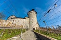Munot fortress round tower with vineyard stairs. Schaffhausen, Switzerland Royalty Free Stock Photo