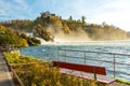 Red bench view of Rhine Falls landscape. Neuhausen am Rheinfall, Schaffhausen, Switzerland Royalty Free Stock Photo