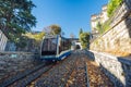 Funicolare Lugano-Stazione FFS carriage moving on steep tracks. Lugano, Canton of Ticino, Switzerland Royalty Free Stock Photo