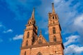 Red sandstone gothic towers of Basler Munster cathedral. Basel, Canton of Basel-Stadt, Switzerland Royalty Free Stock Photo