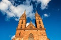 Red sandstone gothic towers of Basler Munster cathedral. Basel, Canton of Basel-Stadt, Switzerland Royalty Free Stock Photo