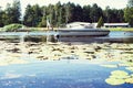 Summer scenery over small lake in Chechlo