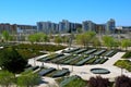 Valdespartera, Zaragoza / Spain - March 27, 2019: View of the park and residential buildings.