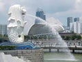 Singapore Merlion statue and fountain, the national symbol of the city-state.